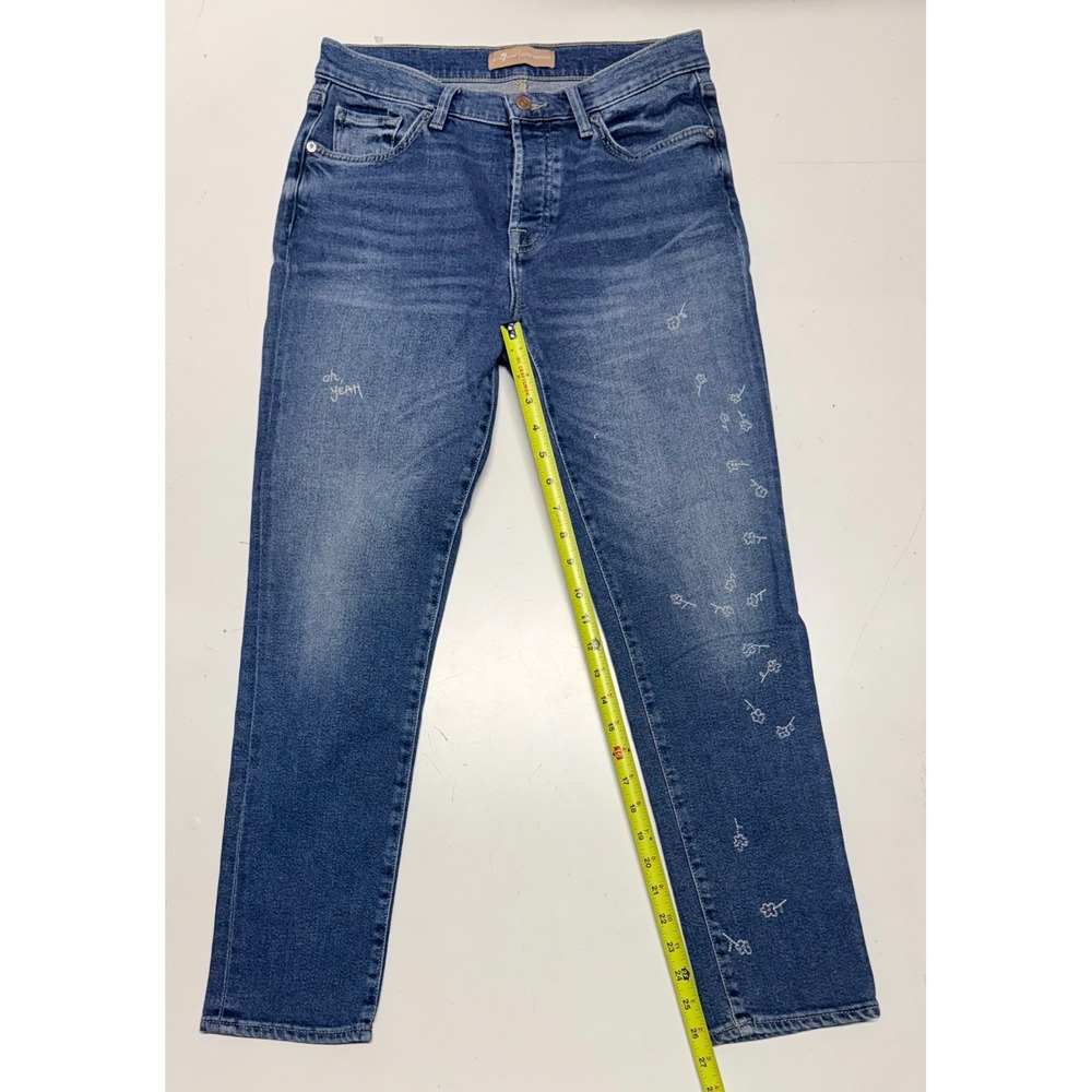 7 For All Mankind Josefina Luxe Vintage Embroidered Boyfriend Jeans Blue Size 27